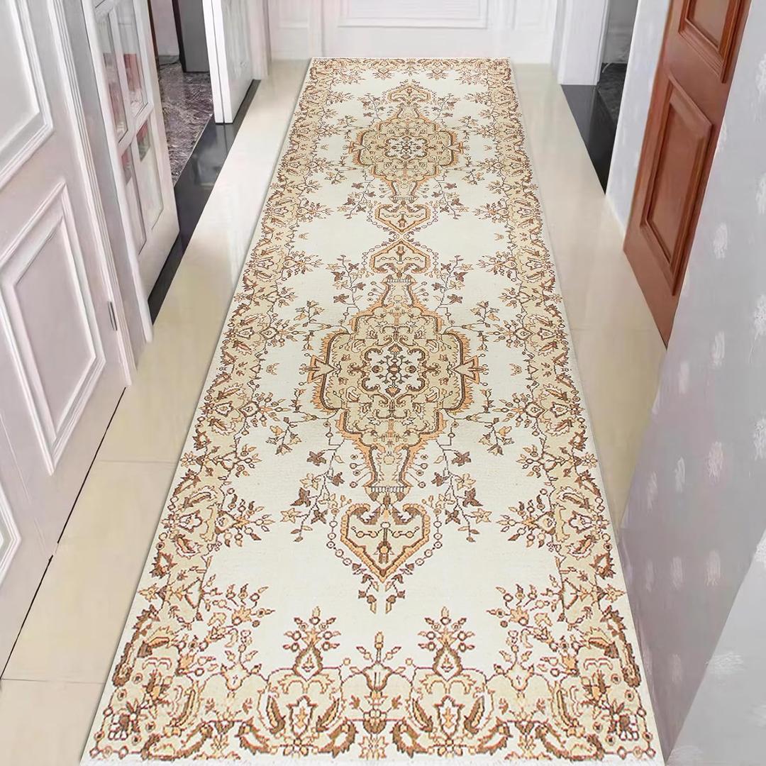 2x6 ft (Boho Yellow/Beige) Hallway Runner Rug Washable Vintage Non Slip Carpet Runners for Hallways Entryway Kitchen Laundry Room Bathroom