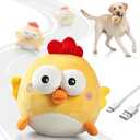 Interactive Dog Toy Ball for Small Dogs, Rechargeable Chicken Bounce Ball with Upgrade Removable Zipper for Large Dogs, Squeaky Move Jump Toy for Pets Keep Busy, No Loud Music (Yellow Chicken)