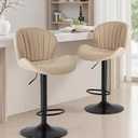 Sweetcrispy Bar Stools Set of 2, Modern Swivel Bar Chairs, Adjustable Fabric Upholstered Barstools Counter Height with Backrest for Bar, Kitchen Island, Dining Room, Beige