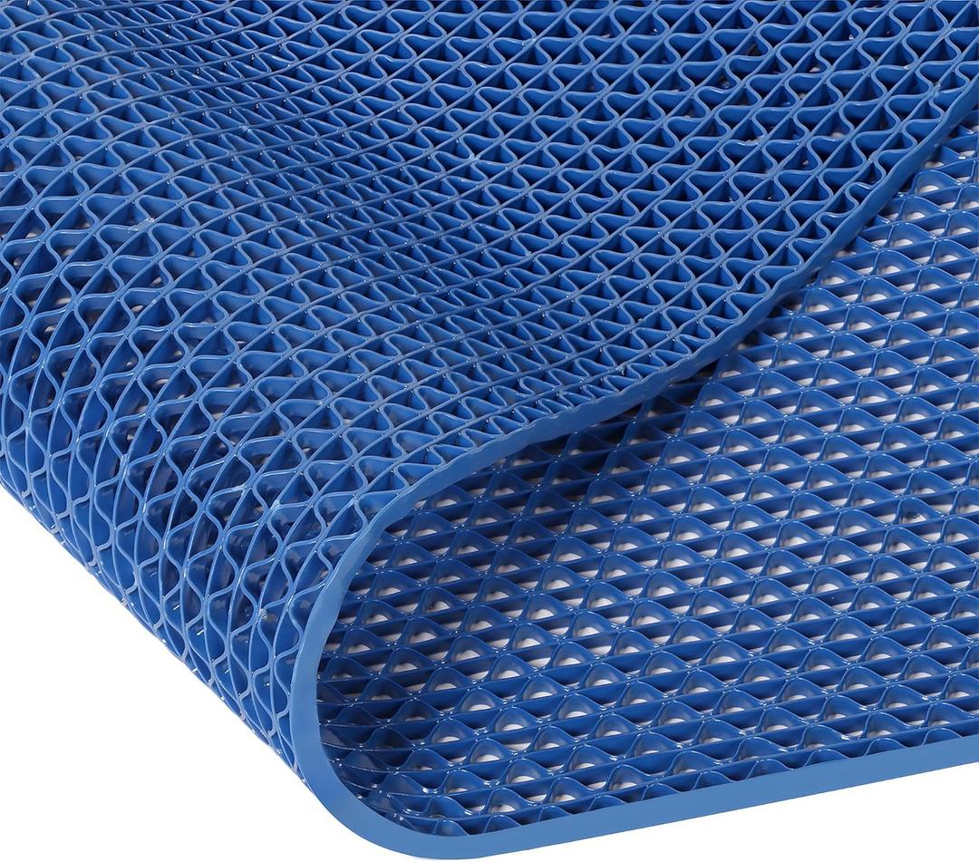 4x10 Ft Non Slip Drainage Floor Mats, PVC Pool Flooring Mat for Deck, Mesh Hollow Drainage Mat, Rubber Drainage Mat Roll for Bathroom Garage Basement Backyard Commercial Kitchen Wet Area (Blue)
