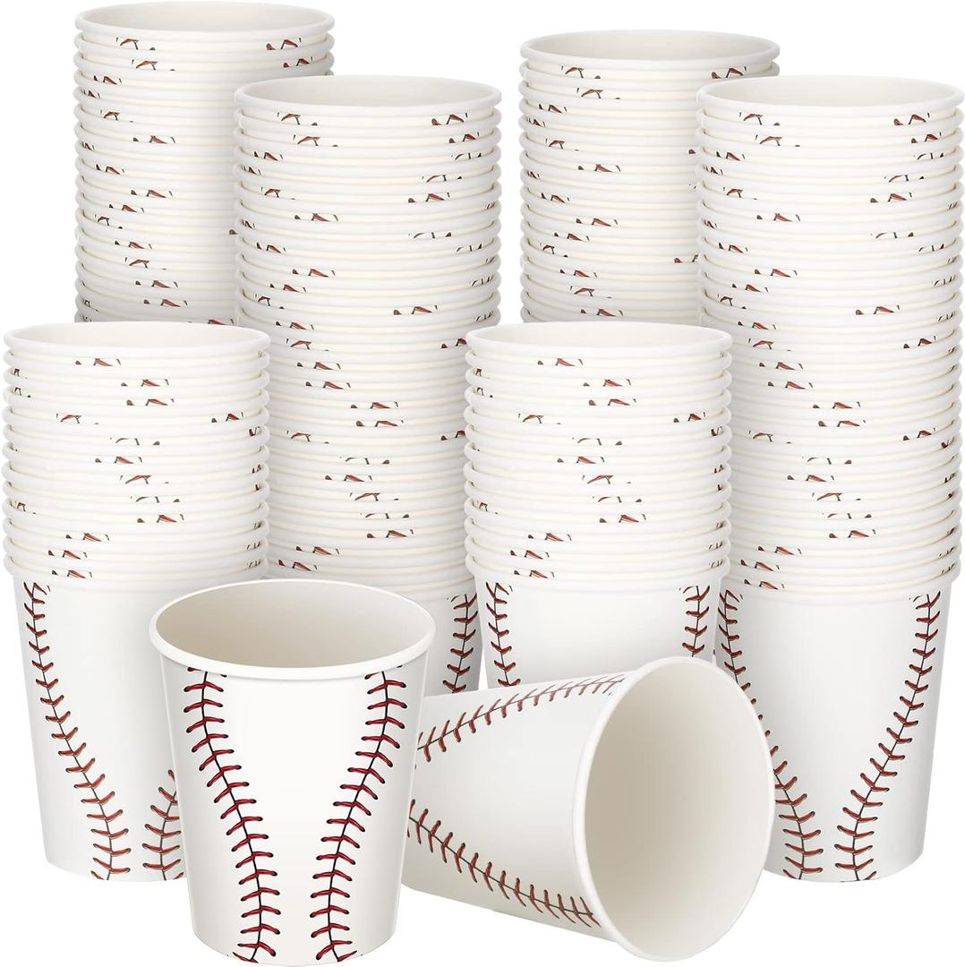 Teling 100 Pieces Baseball Themed Party Paper Cups Disposable 9oz Paper Cups for Sports Party Supplies Decorations Paper Drinking Cups for Birthday Party Favors