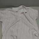 Womens Button Down Shirts Short Sleeve Summer Linen V Neck Collared Stripes Casual Blouses Tops with Pocket (S, Ac White&khaki_stripes)