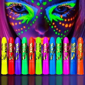 Glow in The Dark Face Body Paint, Glow In The Dark Under UV Black Light Sticks Makeup Neon Face Painting Kits for Adult Halloween Festival Accessory Glow Party Supplies (12 color)