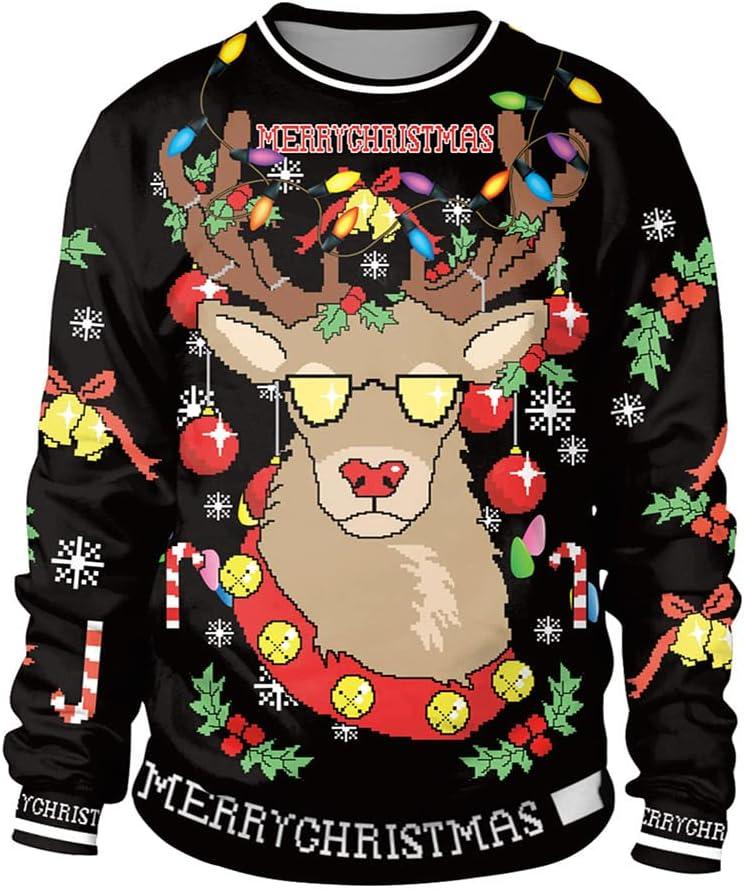 GRAJTCIN Ugly Couples Christmas Sweater Adult Funny 3D Print Cat Elk Dog Christmas Party Cosplay (Medium)