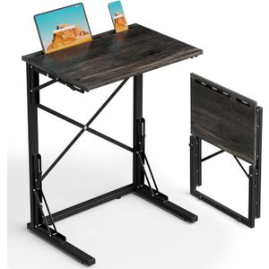 21''Wx28''H Folding TV Tray, Small Foldable C-Shaped End Table for Eating with Tablet and Phone Slots, Slide Under Couch Side Table for Recliner, Living Room, Bedroom, Deep Grey