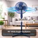 Comfort Zone 16-Inch Oscillating Pedestal Fan 3-Speed High-Velocity Cooling, Adjustable Height & Tilt, Quad-Pod Folding Base, Blue ETL Listed