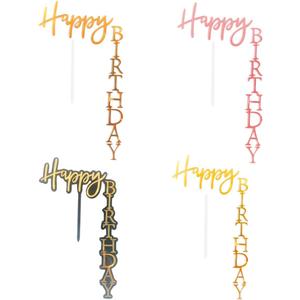 4pcs Right-Angle Happy Birthday Cake Topper Stylish Cake Decor for Birthday Celebrations