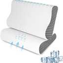 Cooling Pillows Queen Size Set of 2, Memory Foam Bed Pillows for Sleeping, Ergonomic Cervical Pillow for Neck and Shoulder Pain Relief, with PillowcaseGrey