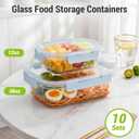 Dealusy 10 Sets (20-Piece) 36 oz & 12 oz Glass Food Storage Containers with lids, Airtight Leak-proof Glass Meal Prep Containers with Lids, Microwave Oven Freezer Dishwasher Safe, Blue, 4.5 Cup & 1.5 Cup
