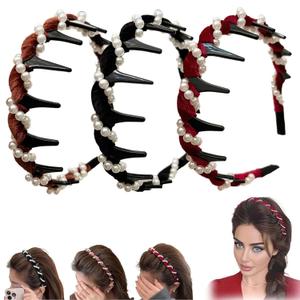 3 Pack Vintage High Cranium Artificial Pearl Hairband, Elegant Pearls Headbands for Women Girls, Bridal Hair Hoops, Decorative Hairs Bands Fashion Hair Accessories for Women (Pearl, One Size)