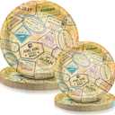 Yungyan 50 Pcs World Travel Plates Disposable Paper Tableware 9 Inch Dinner Plates 7 Inch Dessert Party Decoration Supplies