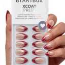 BTArtbox Press On Nails Short - Audrey's Ruby, Red Chrome Almond Light Red French Tip Press On Nails with Glue and Adhesive Tabs for Women, Soft Gel Glue On Nails in 16 Sizes - 32 Stick On Nails Kit