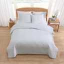 Tommy Bahama - Queen Quilt Set, 100% Soft Cotton Bed Set with a Breathable Feel, 3 Piece Coastal Bedding with Matching Pillowcases (Line Palms Blue)