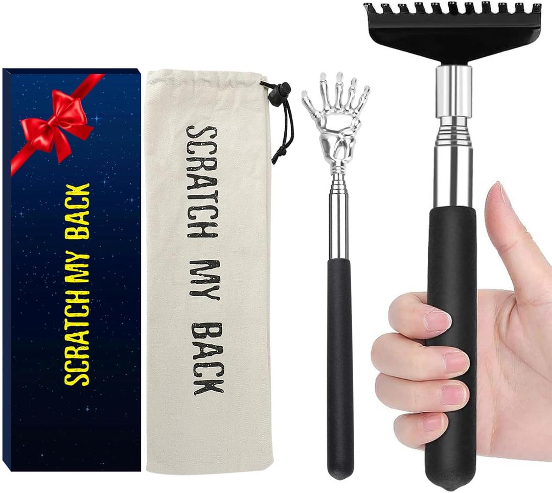 Oversized Back Scratcher Gift Set, 2 Pack, Upgraded Metal Stainless Steel Telescoping Back Scratcher Tool with Canvas Carrying Bag