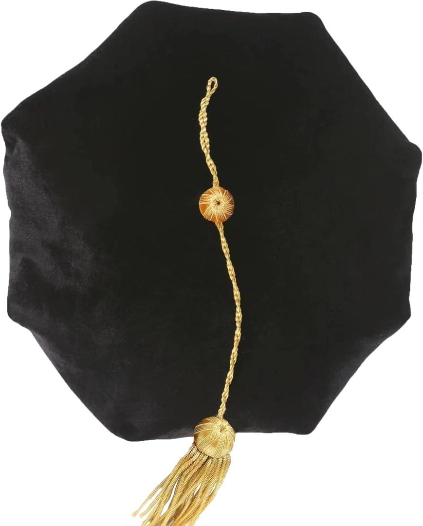 MyGradDay Doctoral Graduation Tam 8 Sides Doctorate Cap PhD Blue/Black Velvet with Gold Bullion Tassel (Black)