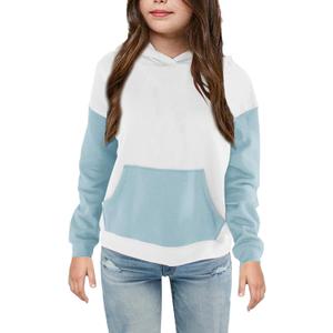 Bingerlily Girls Casual Hoodies Long Sleeve Cute Lightweight Pullover Tops with pocket Loose Solid Sweatshirt for 4-13 Years (Blue-white) XXL