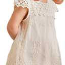 Cutiego Vintage Crochet Lace Dress Flower Girl Dress Toddler Dresses (4T, Ivory)