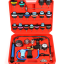 28PCS Radiator Pressure Tester Kit, Universal Coolant Pressure Tester and Vacuum Refill Tool with Adapters for Automotive Cooling System Leak Detection(Red)