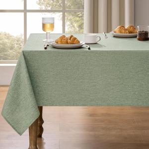 Faux Linen Farmhouse Table Cloth 60"x144" for 10 ft Rectangle Table, Sage Green Waterproof Outdoor Washable Cloth Tablecloth for Rectangular Dining Room Kitchen Outdoor Party Restaurant Table