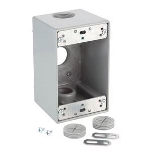 Commercial Electric 1-Gang Metal Weatherproof Deep Electrical Outlet Box with (3) 1/2 inch Holes, Gray 12255