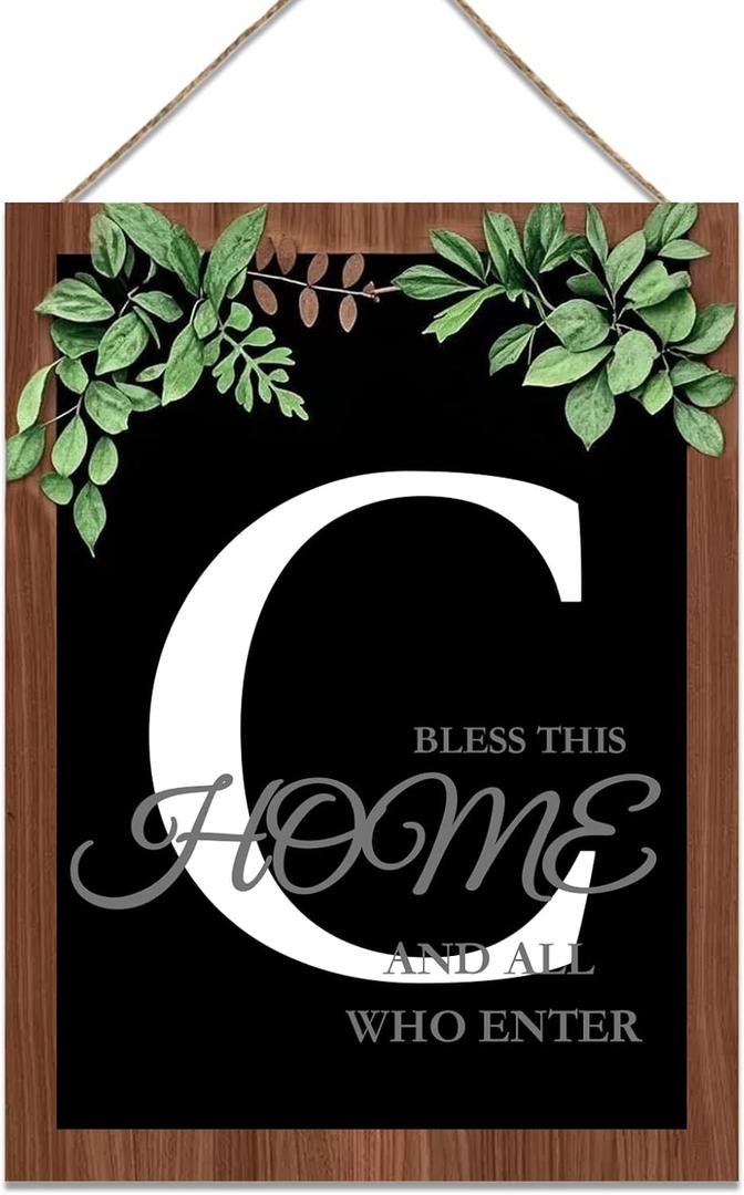 Ultra Large 16''x12'' Personalized Last Name Front Door Wreath, 26 Letter Wooden Welcome Sign for Rustic Farmhouse Spring Summer Fall Winter-Ideal Housewarming Gift (Letter C)