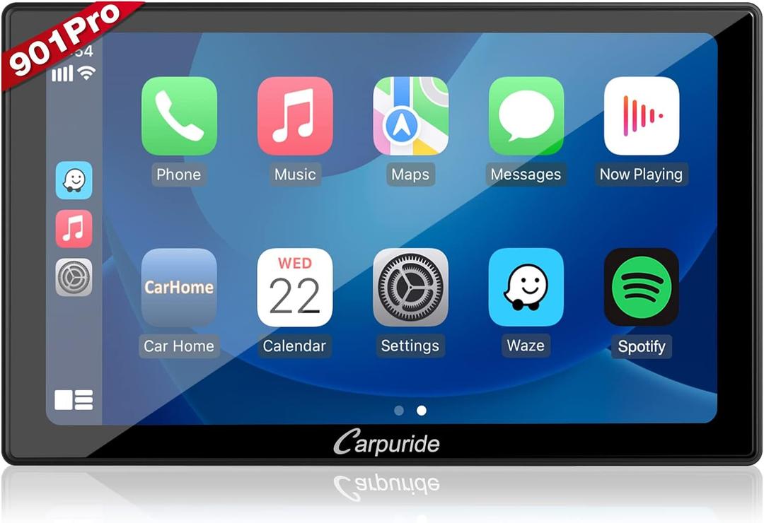 Carpuride W901 Pro Portable Carplay & Android Auto with Dula Bluetooth, 9 inch 1080P Touch Screen, Mirror Link/GPS/Siri/FM, Support Truck Dashboard Mounted