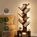 Evermagin 6 Tier Tree Bookshelf with Lights, LED Book Tree Bookcase with Storage Organizer, Small Corner Bookshelf Floor Standing Book Shelf for Living Room, Bedroom & Home Office, Rustic Brown