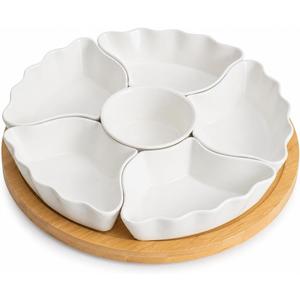 7-Piece Divided Serving Tray Set for Party, 12-Inch Rotating Serving Tray for Dining Table with Removable Dividers, Lazy Susan Platter for Charcuterie, Appetizers & Snacks