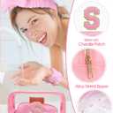 Gift Sets for Women, Initial Makeup Bag with Makeup Brush Set Bachelorette Party Favors, Pink Spa Kit with Skincare Headbands Wrist Bands Sleepover Party Supplies Gifts for Teen Girls Bridesmaid S