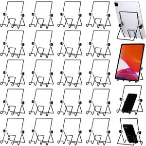 Kenning 24 Pack Adjustable Plate Stands for Display 7.1 Inch Black Metal Foldable Easel Book Display Stands Bulk Decorative Plate Holders for Platter Frame Photo Tabletop Art(Four Corners)