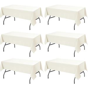 6-Pack Ivory Tablecloths for Rectangle Tables, 60 x 102 Inches, Stain-Resistant Polyester Fabric for 6 Foot Tables - Washable Table Covers for Weddings, Banquets, Birthday, Parties, Events