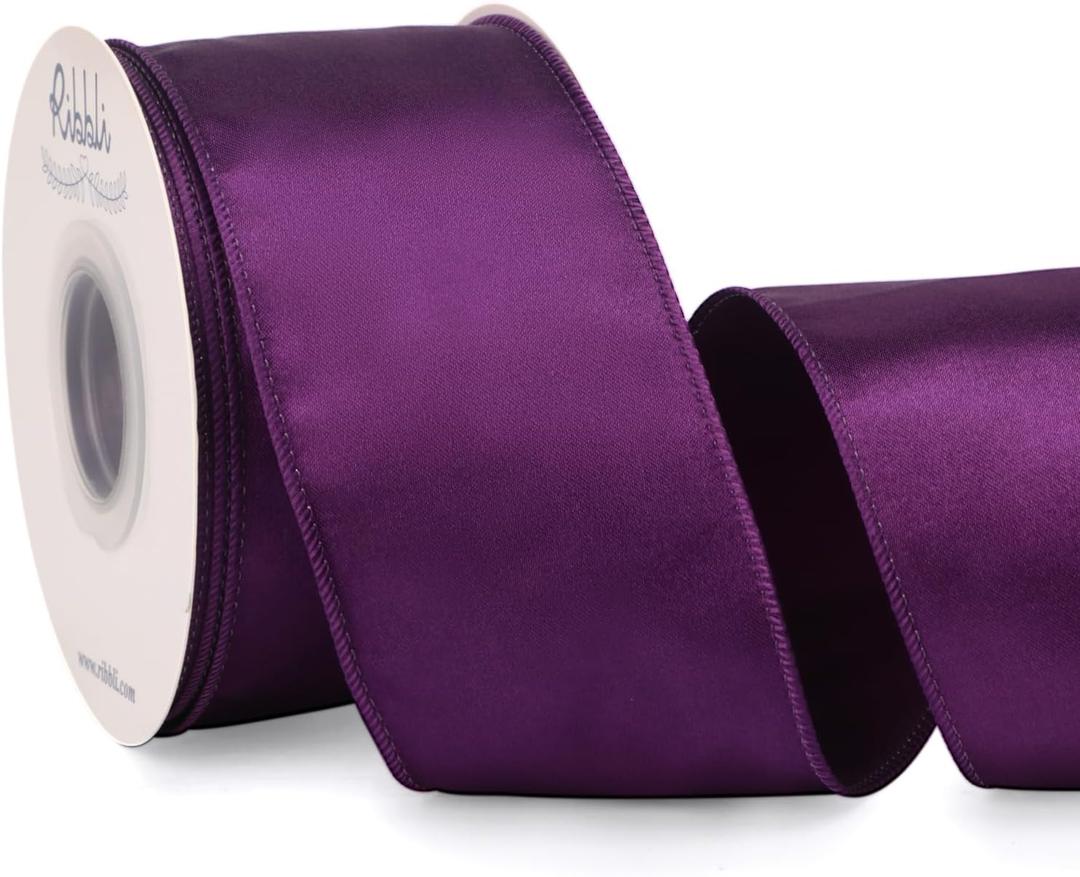 Ribbli Purple Satin Wired Ribbon 2.5 Inch Purple Christmas Ribbon for Gift Wrapping Wreaths Garland Tree Decoration Crafts Home Decor-Continous 20 Yards