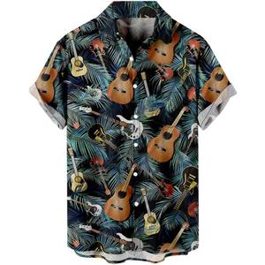 Men's Hawaiian Shirt Short Sleeve Button Down Shirts Summer Beach Casual Printed Tropical Guitar Floral Tops Clothes (X-Large)