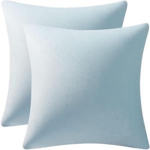 DEZENE Throw Pillow Cases 16x16 Light-Blue: 2 Pack Cozy Soft Velvet Square Decorative Pillow Covers for Farmhouse Home Decor (16" x 16" (Pack of 2), Baby Blue)