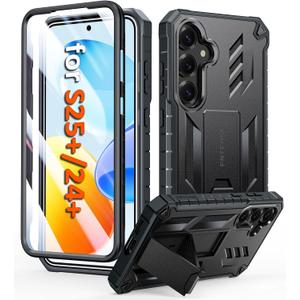 FNTCASE for Samsung Galaxy S25-Plus Case: for Galaxy S24 Plus Case Military Grade DropProof Protection Cover with Kickstand | Matte Textured Rugged Shockproof | Protective Sturdy Phone Case - Black