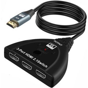 NEWCARE 8K@60Hz HDMI 2.1 Switch 3 in 1 Out, 4K@120Hz HDMI Switch Box with 2.9 ft HDMI 2.1 Cable, HDMI Splitter 3 in 1 Out Supports VRR, ALLM, HDR, HDCP 2.3, 3 Port HDMI Hub for Xbox PS5/4 HD TV