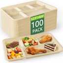 WELLIFE 100% Compostable 5 Compartment Paper Plates, 100 Pack Disposable School Lunch Trays Divided Plates for Adult Youth, 12.5 * 8.6 inch Heavy Duty Eco-Friendly Bagasse Plate for Buffet and Party