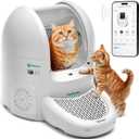 Petcove Self Cleaning Automatic Litter Box for Multi Cat - XL 65L Drum/Ultra Quiet 30-35dB Operation / 5 Safety Sensors/Easy App Control with Ultra Fast 5 GHz WiFi - Includes Ramp & 15 Litter Bags (White 2)