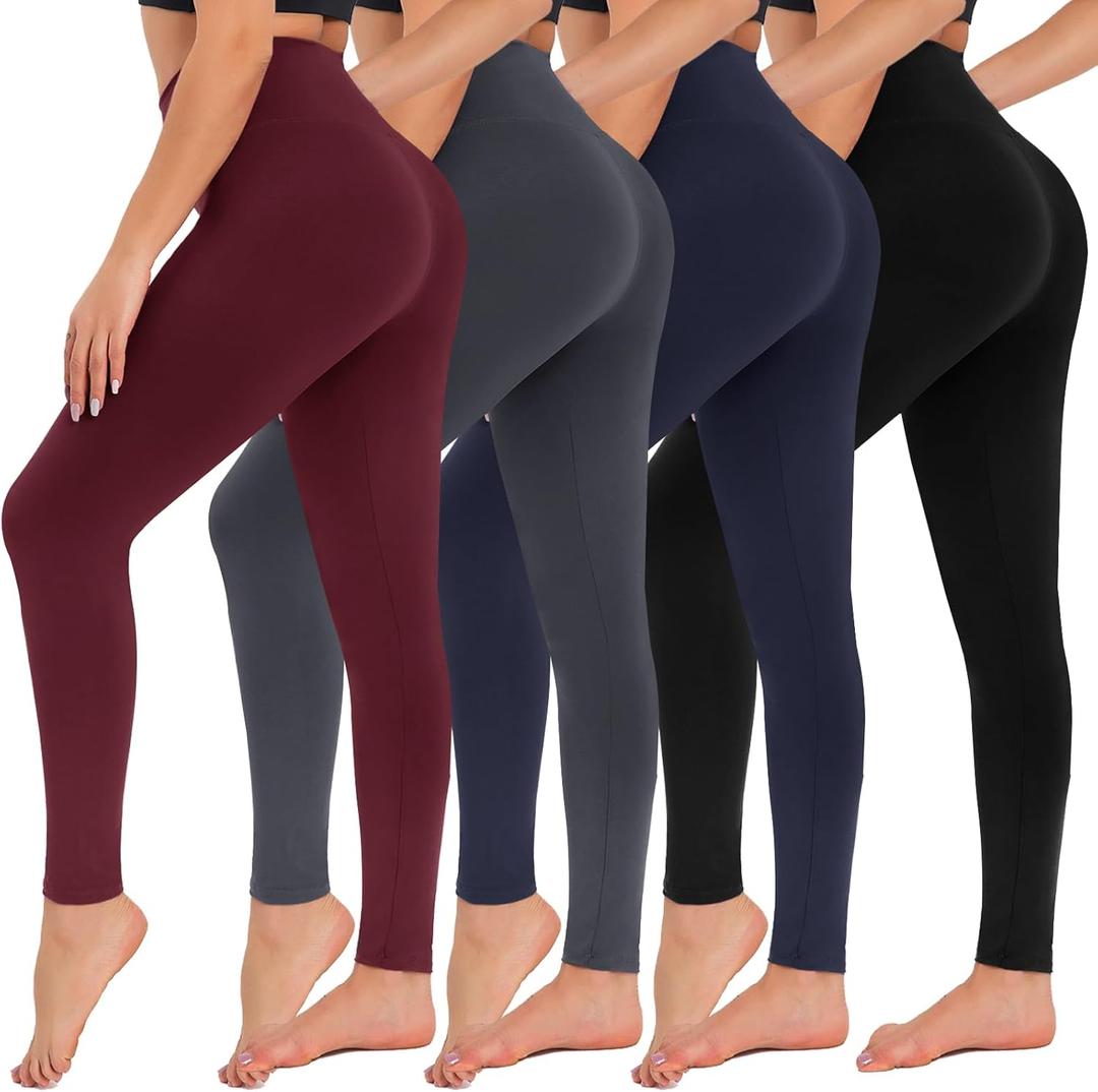 CAMPSNAIL 4 Pack Leggings for Women - High Waisted Tummy Control Yoga Pants for Workout Gym Black Leggings Plus Size Dance (Large-X-Large, 4 Packs, 3#black/Gray/Wine/Navy)