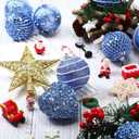 24 Pcs Sequin Christmas Blue Balls Ornaments Heart Ornaments Xmas Ball Decorations Shatterproof Hanging Pearl Balls for Christmas Holiday Wedding Party