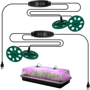 2 Pack Grow Lights for Indoor Plants for Growing Trays Cover, LED Growing Lamp Red Yellow Blue Full Spectrum for Seedlings with 5-Level Dimmable, Auto On Off Timer 4 8 12 18 Hrs for Small Plants