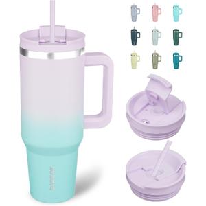 BJPKPK Tumbler With Handle 40 oz Stainless Steel Insulated Tumbler With Lid And Straw For Water Or Ice Coffee,Lavender Green