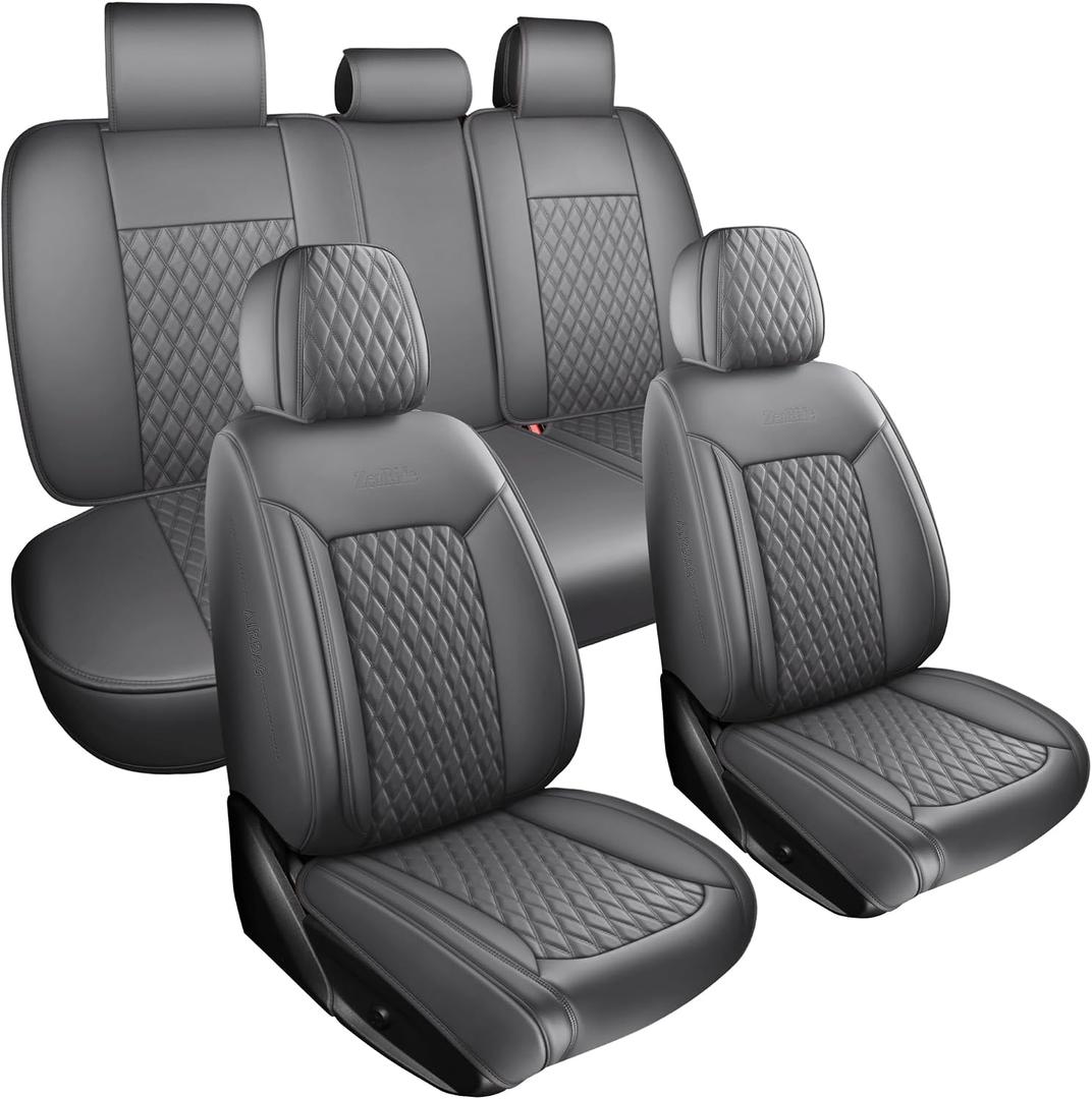 Gray High-Density Nappa Leather Automotive Car Seat Covers Full Set