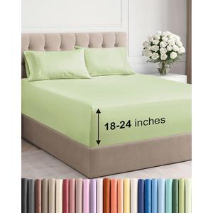 Extra Deep Pocket King Sheets  4 Piece Breathable & Cooling Bed Sheets  Hotel Luxury Bed Sheet Set  Soft, Wrinkle Free & Comfy  Easily Fits Extra Deep Mattresses  Light Sage Green Sheets Set