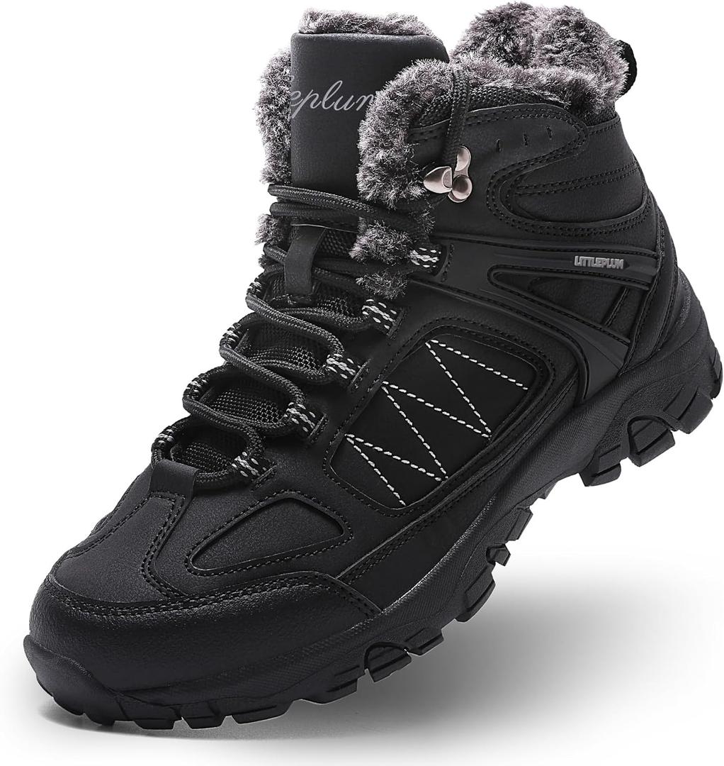 Littleplum Snow Boots for Women-Warm Fur Line Anti Slip Womens Winter Boots-Fashion Ankle Booties Sneakers for Outdoor Hiking (6, All Black)