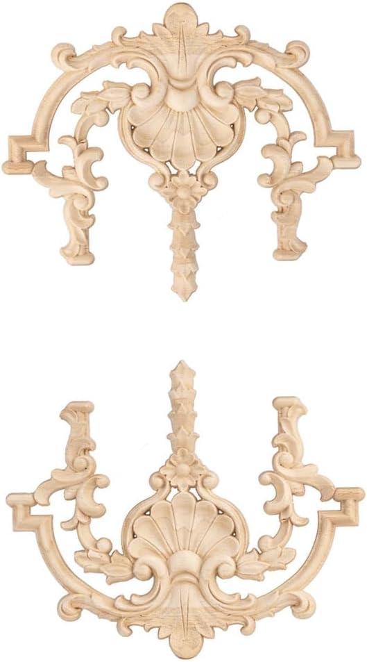 2 Pack Decorative Wood Carved Appliques Onlays, 7.9 x 9.4inch Unpainted Solid Wood Carving Decal for Furniture Cabinet Door Center Bed Mirror Dressers Wardrobe Closet DIY Decoration