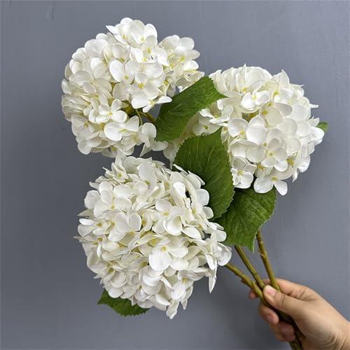 Hydrangea Artificial Flowers, 5PCS-144 Petals Each Real Touch Faux Hydrangea Flowers Outdoor, Realistic Artificial for Wedding Home Kitchen DIY Bouquet Bride Decor,White