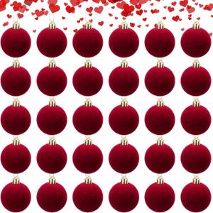 Menkxi 30 Pcs Christmas Velvet Balls 1.97 Flocked Christmas Hanging Ornaments Handmade Velvet Balls Xmas Tree Ornaments Xmas Tree Bulbs for Wedding Anniversary Party (Red)