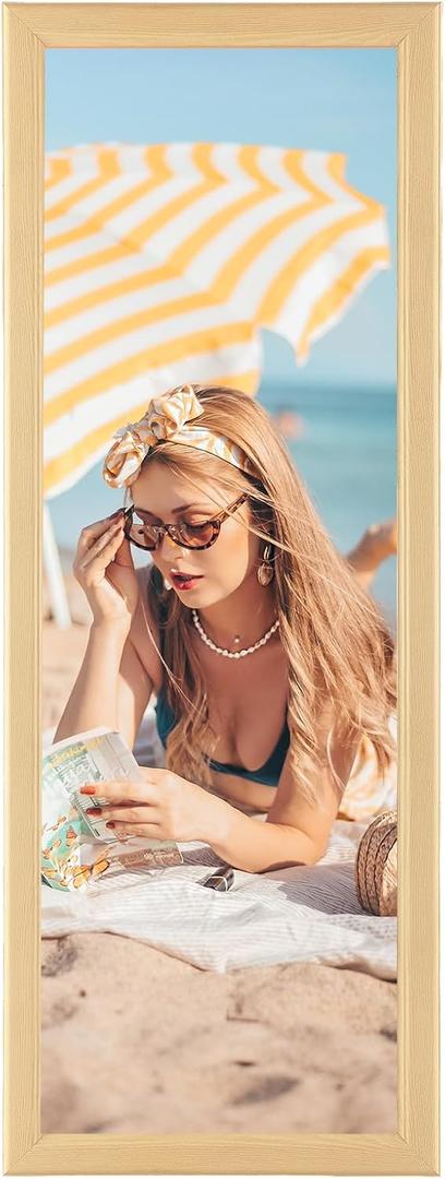 13x39 Wood Frame, Rustic Natural Wooden 39x13in Poster Picture Frame, Modern Beige Woodgrain 13 x 39inch Gallery Wall Photo Frame with HD Plexiglass, Horizontal Vertical Wall Mounting Display 1pcs