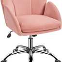 Yaheetech Pink Desk Chair Vanity Chair Comfy Velvet Chair Cute Desk Chair for Home Office Modern Swivel Rolling Chair for Bedroom, Living Room, Makeup Room Women